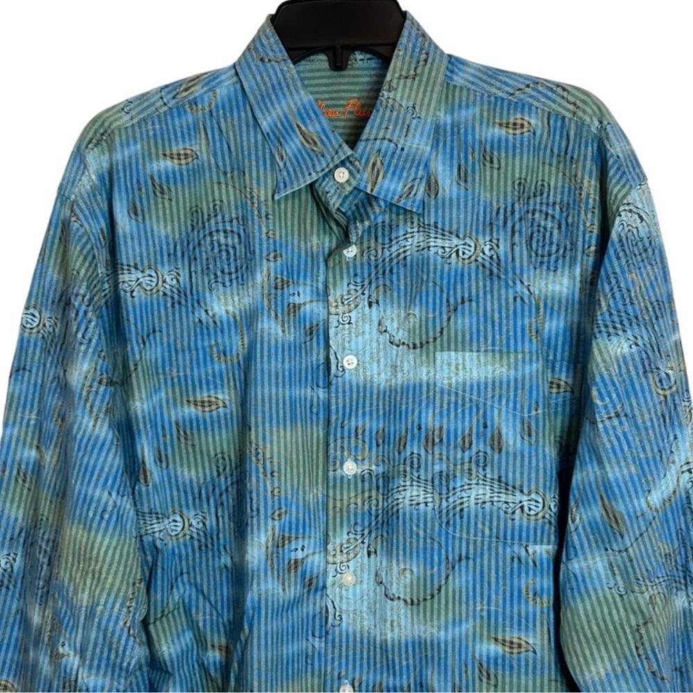 ‼️SOLD‼️ ALAN FLUSSER Blue Paisley Print Long Sleeve Button Down Shirt - Picture 2 of 11
